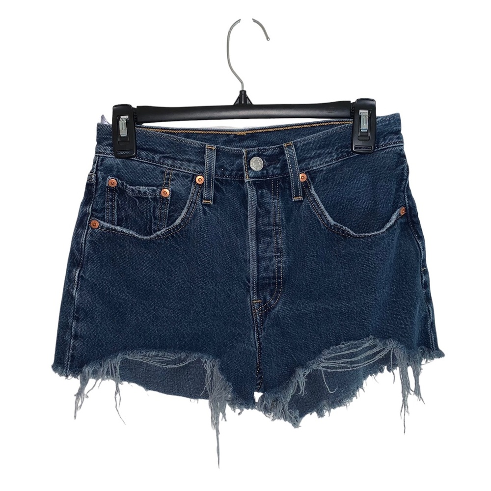 Levi’s Dark Blue Button Fly Distressed Shorts Size 26
